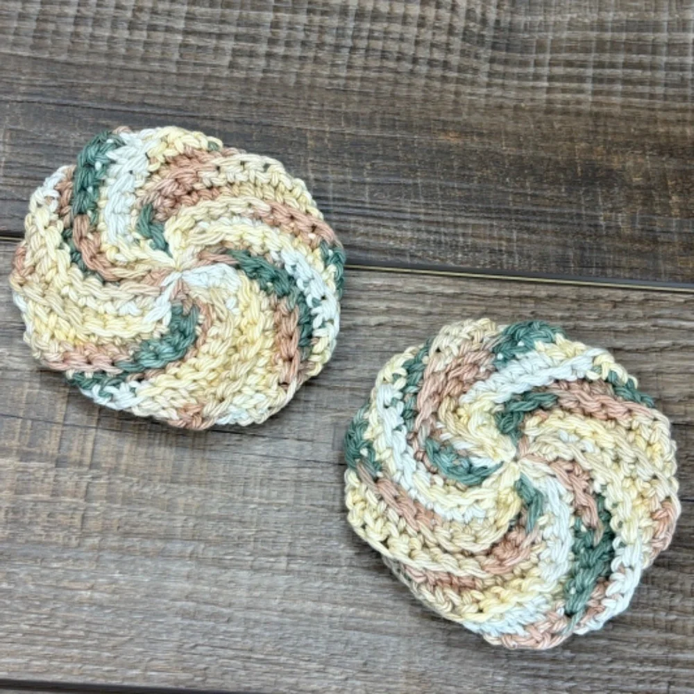 Handcrafted‎ Crochet Spiral Tawashi and Face Round Scrubbies Set Cotton Yarn